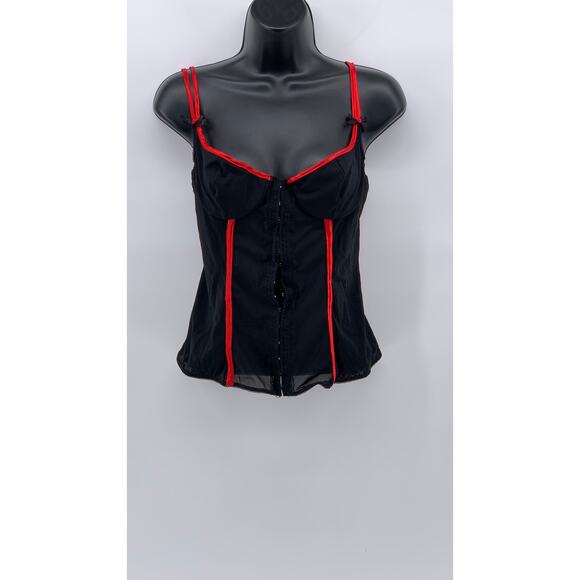INTIMISSIMI Women's Black-Red Mesh Double Spaghetti Strap Hook Corset Top SZ M - Picture 1 of 11